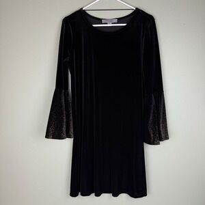 Ruff Hewn Grey - Black Velvet Bell Sleeve Gold Glitter Mini Dress SM Witchy Goth